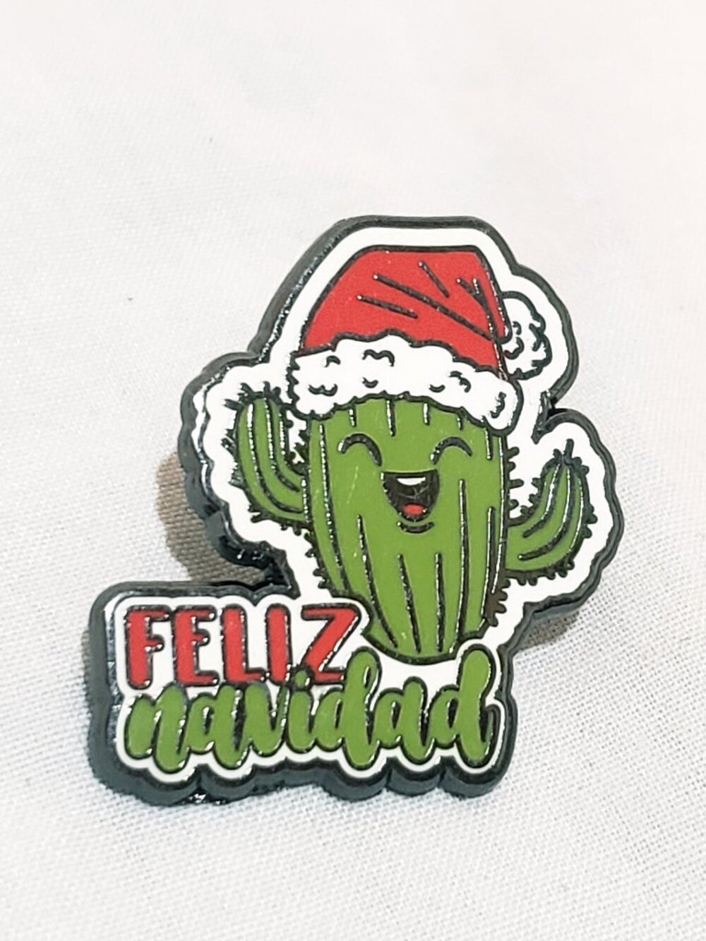 Feliz Navidad Cactus Santa Hat Lapel Pin 1" Christmas